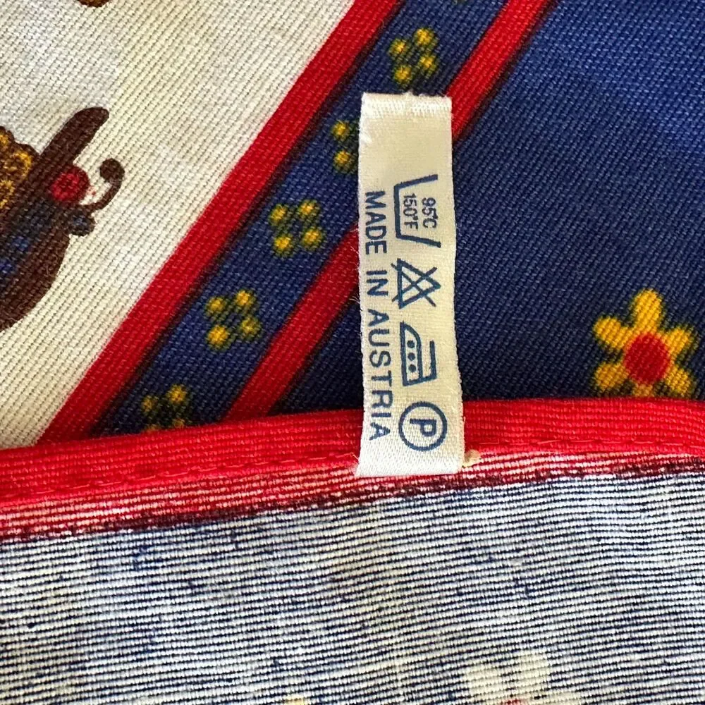 Vintage Kolf Austria Folk Art Kitchen 2 Pc Set Red Blue Bib Apron & Table Square